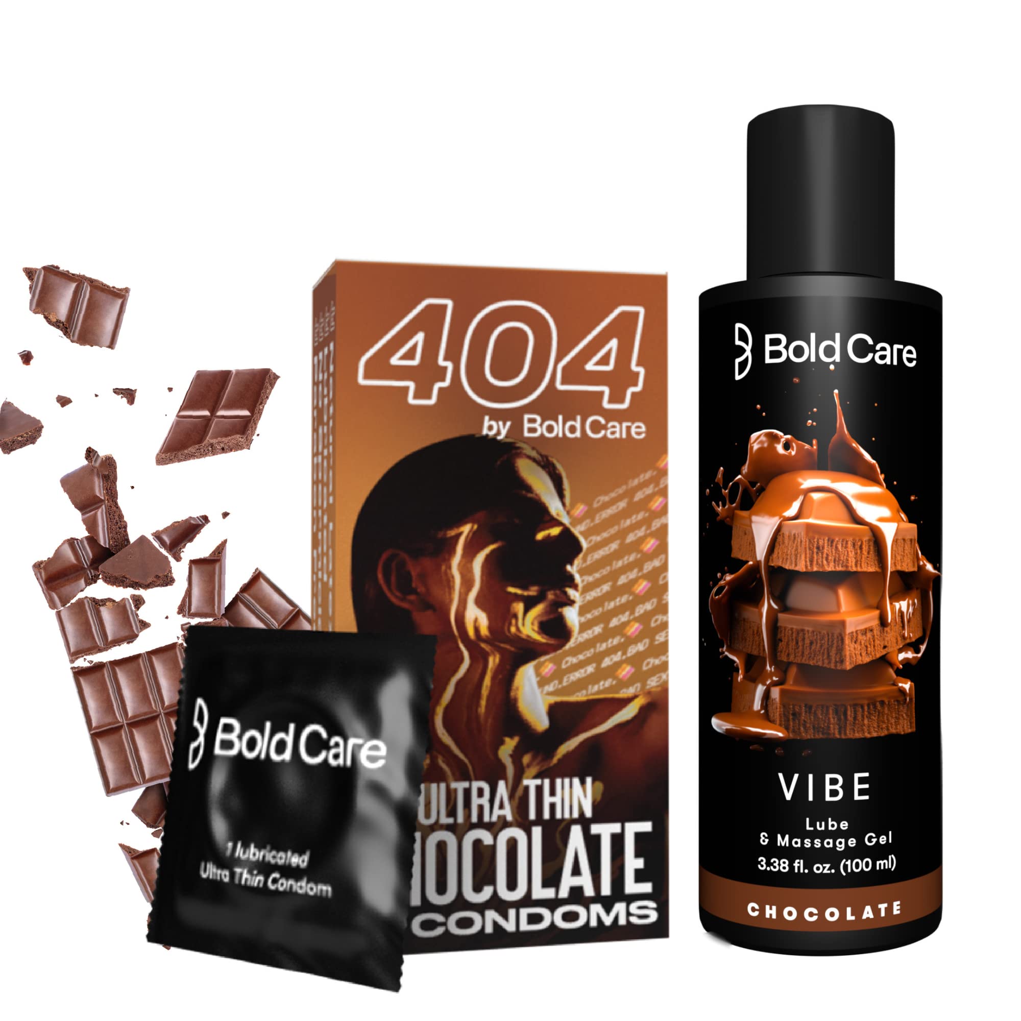 Bold Care 404 Super Ultra Thin Chocolate Flavored Condoms For Men - 60 Microns - 10 Units + Bold Care Vibe - Natural Personal Lubricant for Men & Women - Premium Chocolate Flavour - 100 ml - Combo-image-32
