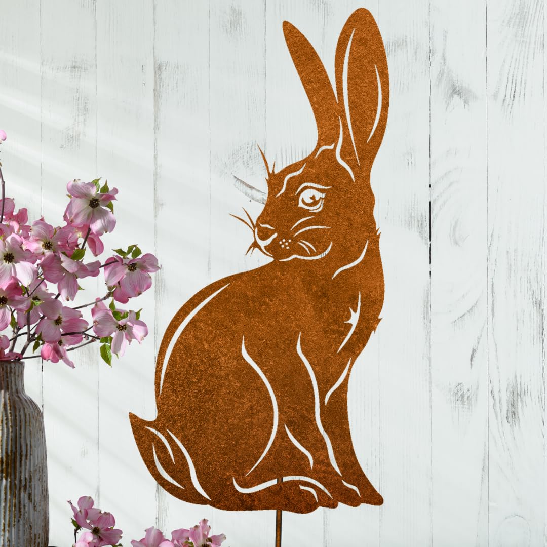 Lot De 2 Piquets De Pâques Lapin Métal 29cm - Figurine Jardin Antirouille Résistante Aux Intempéries