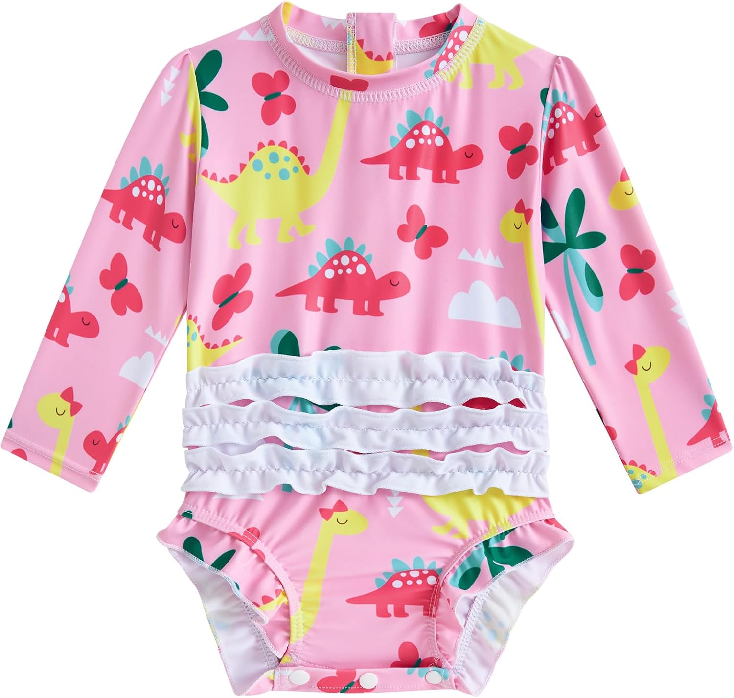 BFUSTYLE Baby Girls Swimsuit Ruffle Rash Guard Toddler Long Sleeve Swimwear with Zipper 3-24 Months - Image 2