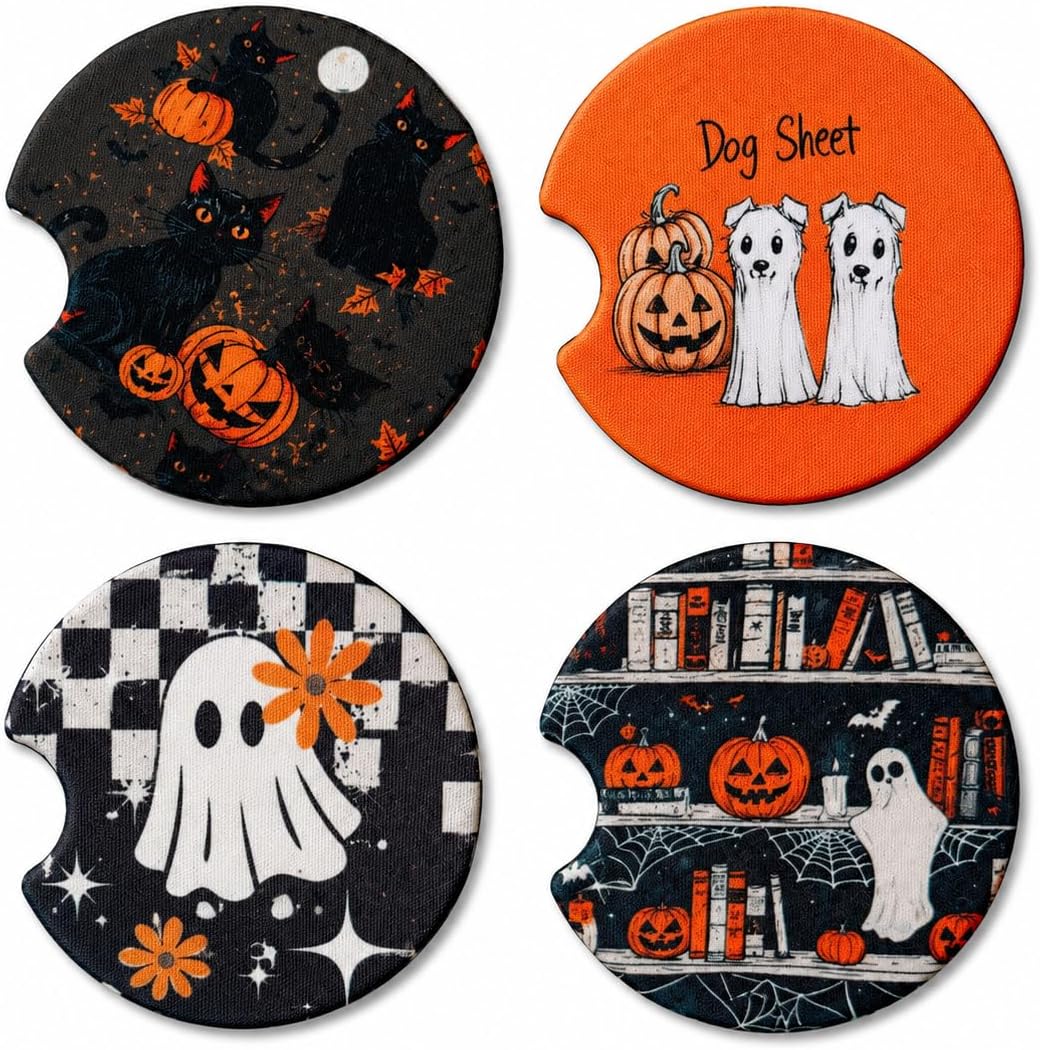 Not Today Luciifer Cute Halloween Car Coasters Neoprene Cup Holder Inserts image 5