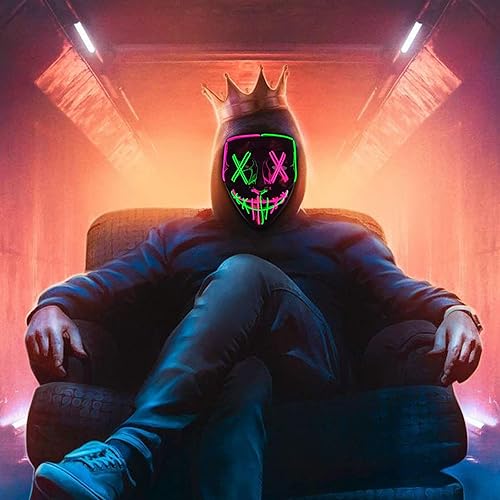 Miniatura 4 de Máscara de la Purga de Halloween, máscara de luz LED para fiesta de festival de Halloween, máscara de 2 colores con 3 modos de luz