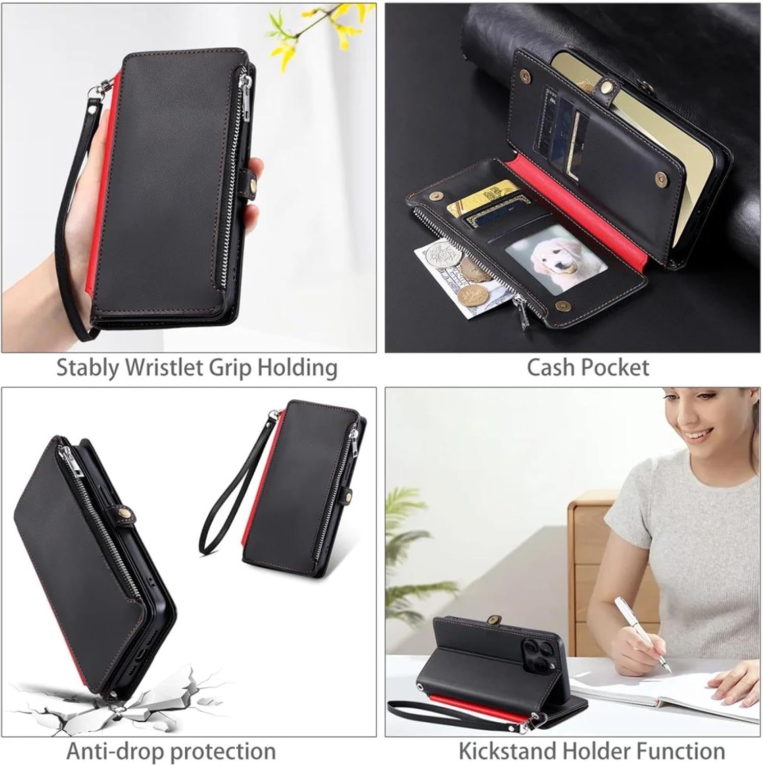 Case for Galaxy A05 4G Crossbody Zipper Wallet(for Galaxy A05 4G/Black)