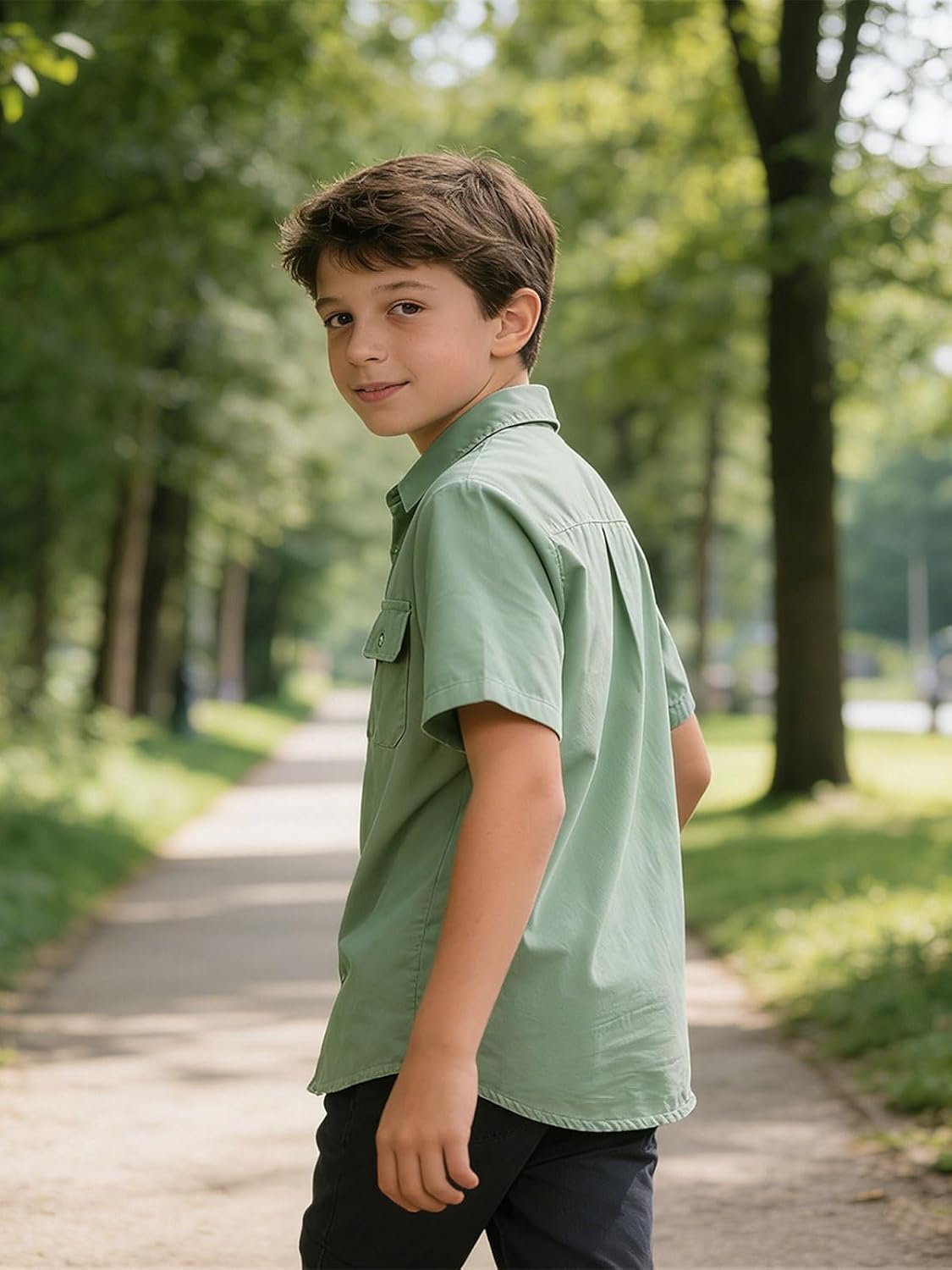 Funnycokid Boys Button Down Dress Shirt Short Sleeve Teen Youth Casual Cotton Woven with Pockets Kids 7-16Y