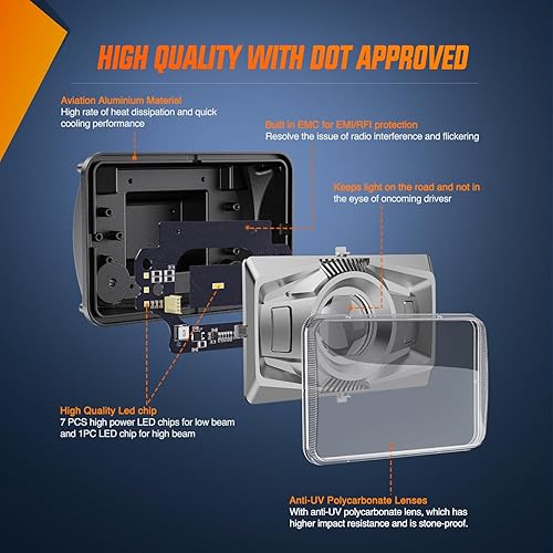 Miniatura 3 de Nilight Faros delanteros LED de 4 x 6 pulgadas, 60 W, aprobado por DOT, haz sellado HiLo, repuesto de faros delanteros rectangulares H4651 H4652