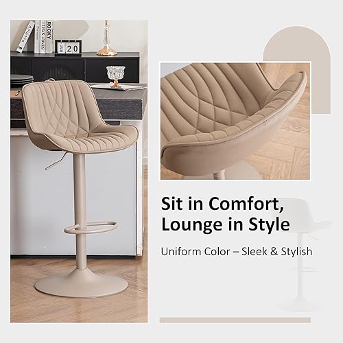 Miniatura 68 de YOUTASTE Bar Stools Set of 2, Adjustable Swivel Counter Height Barstools with Back, All Grey Faux Leather Upholstered Bar Chairs with Metal Base,