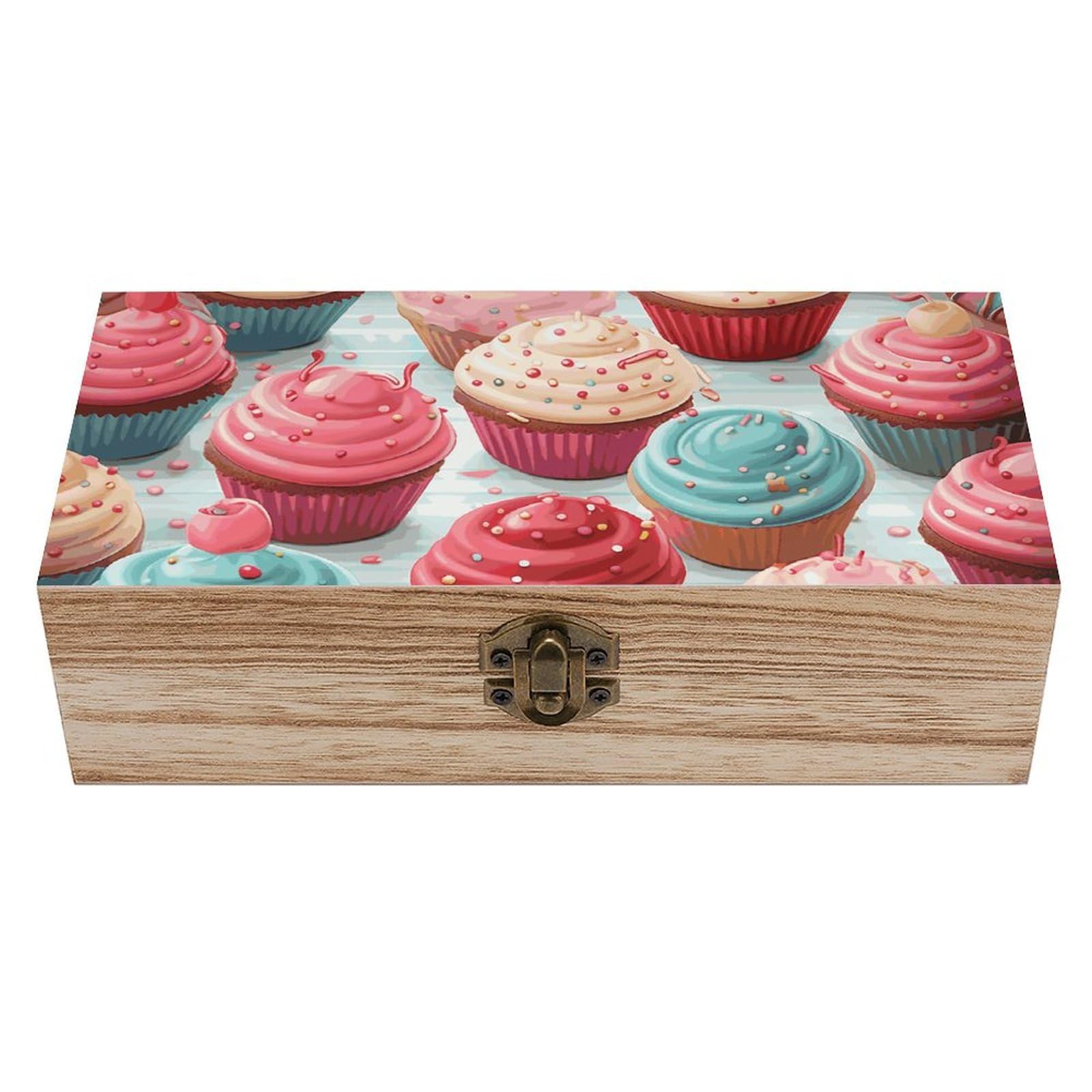 Wooden Storage Box Colorful Sweet Lollipop Cupcake Donut Wood Gift Box with Hinged Lid Vintage Decorative Jewelry Boxes Memory Box for Jewelry Art Hobbies Home Storage Treasure Keepsake Gift 7.9''x3.9