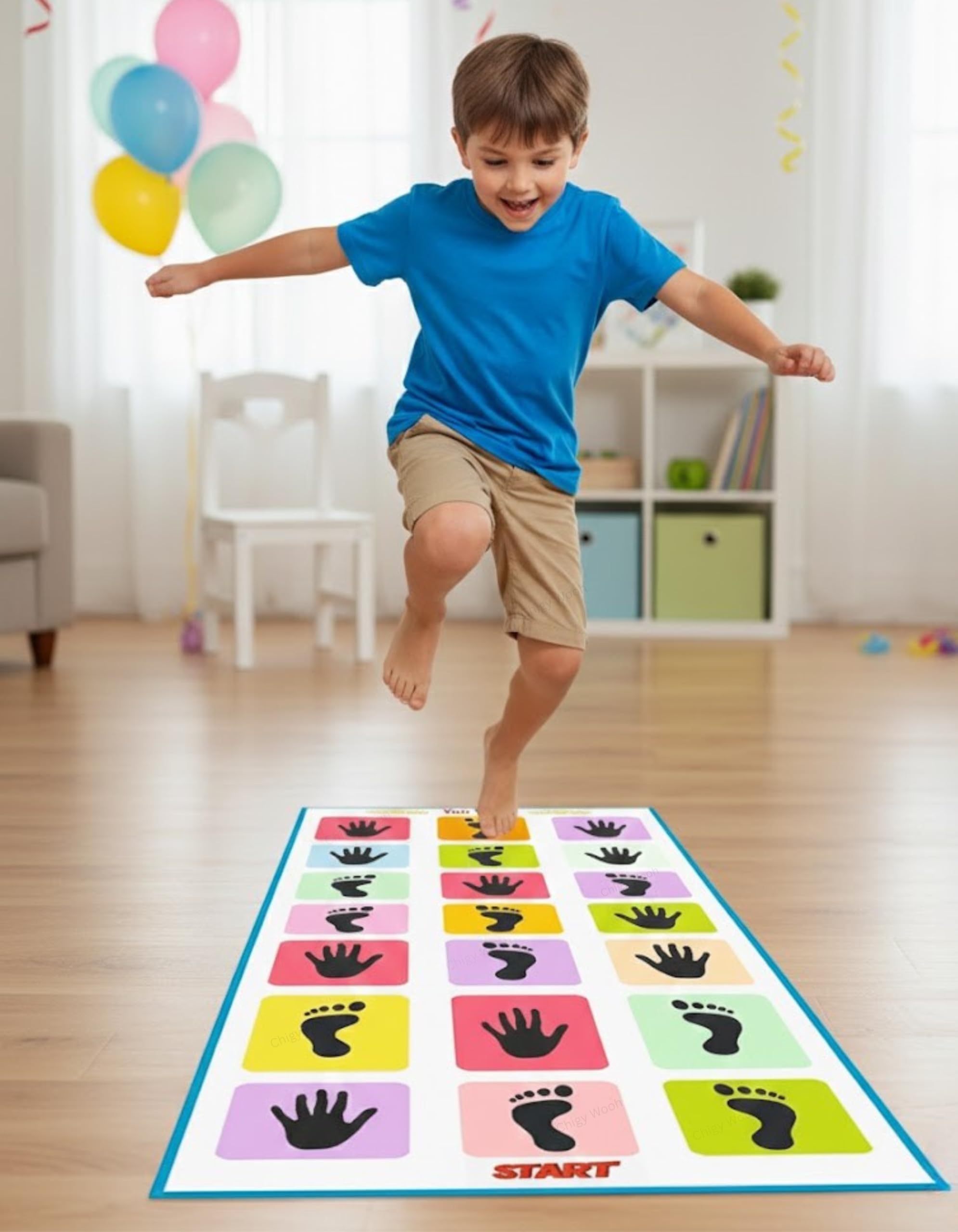 Chigy Wooh Kids Hopscotch Jumbo Play Mat for Kids | Unique Balancing Game | Indoor and Outdoor Playing Mat Family Game, Kith-Kith, Stapu, Langi, Chalk Game - Large (40" x 108") – Multicolor 2