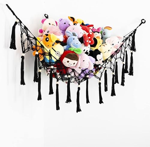 Miniatura 2 de Hamaca grande de red de juguetes de peluche con borla, red colgante en esquina para soporte de juguetes de peluche, exhibición de juguetes de