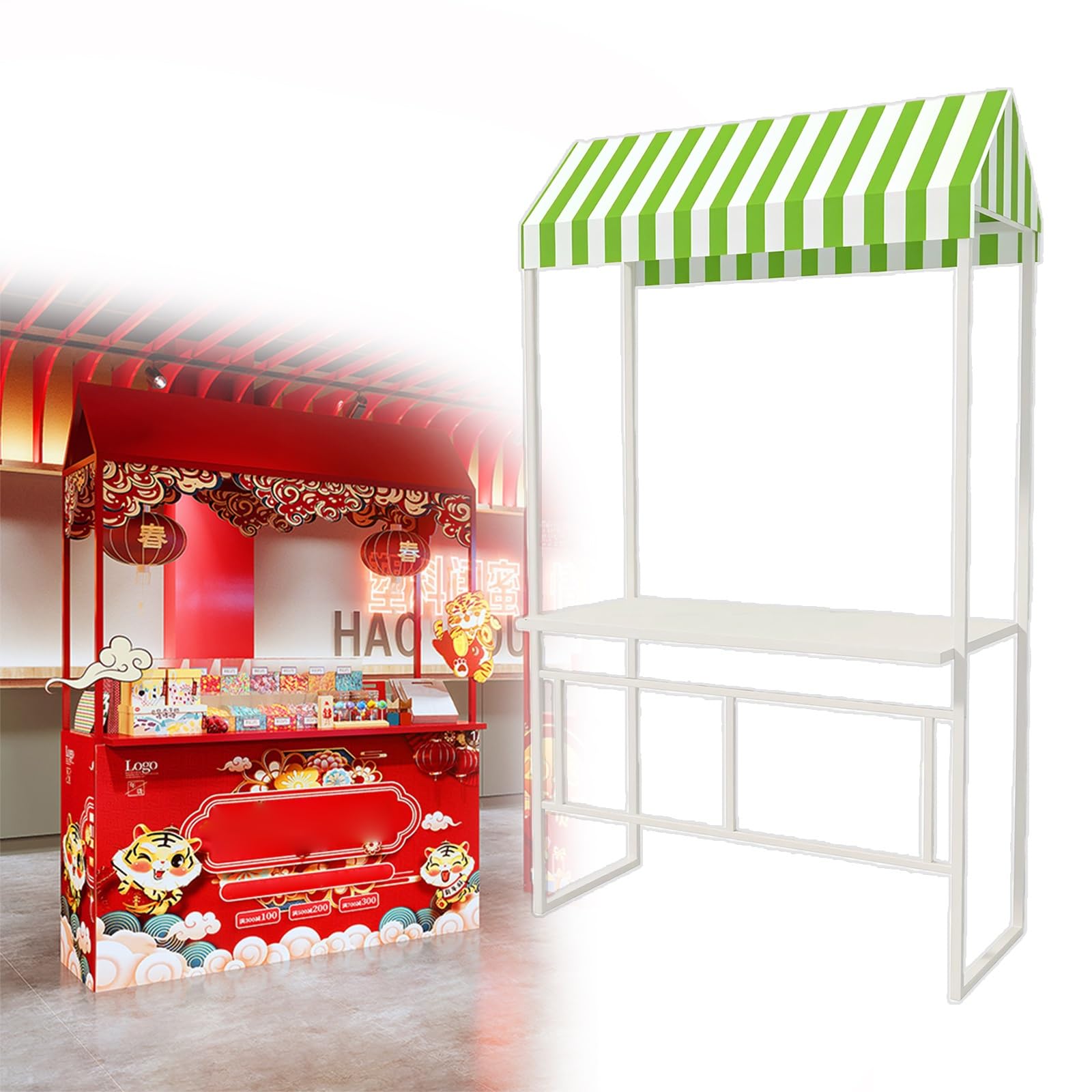 Métal léger et grand comptoir : chariot d'extérieur avec auvent polyvalent