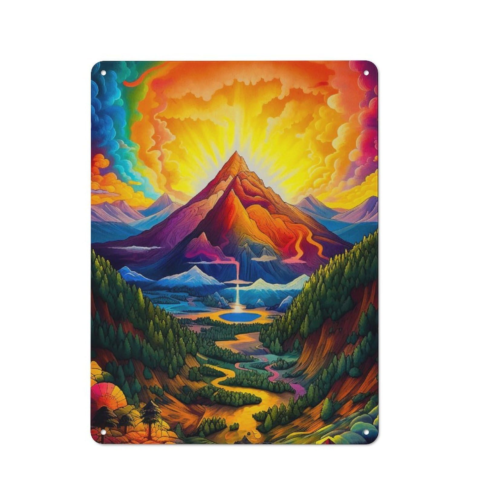 Junmoney Style-5 Loft Style Metal Wall Sign 40X30cm Featuring Mountain, Studio Wall Art For Loft, Studio, Office Or Creative Room