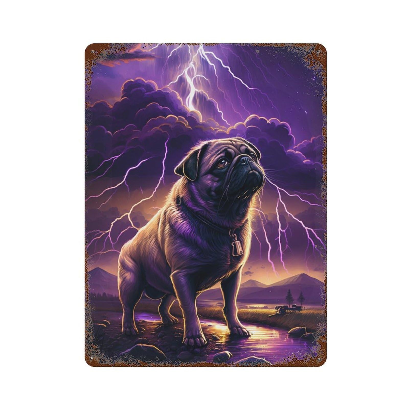 Thundering Pug Majesty -1 15.7"x11.8" Rustic Tin Plaque, Novelty Wall Decor for Bistro, Counter And Cafe Decor