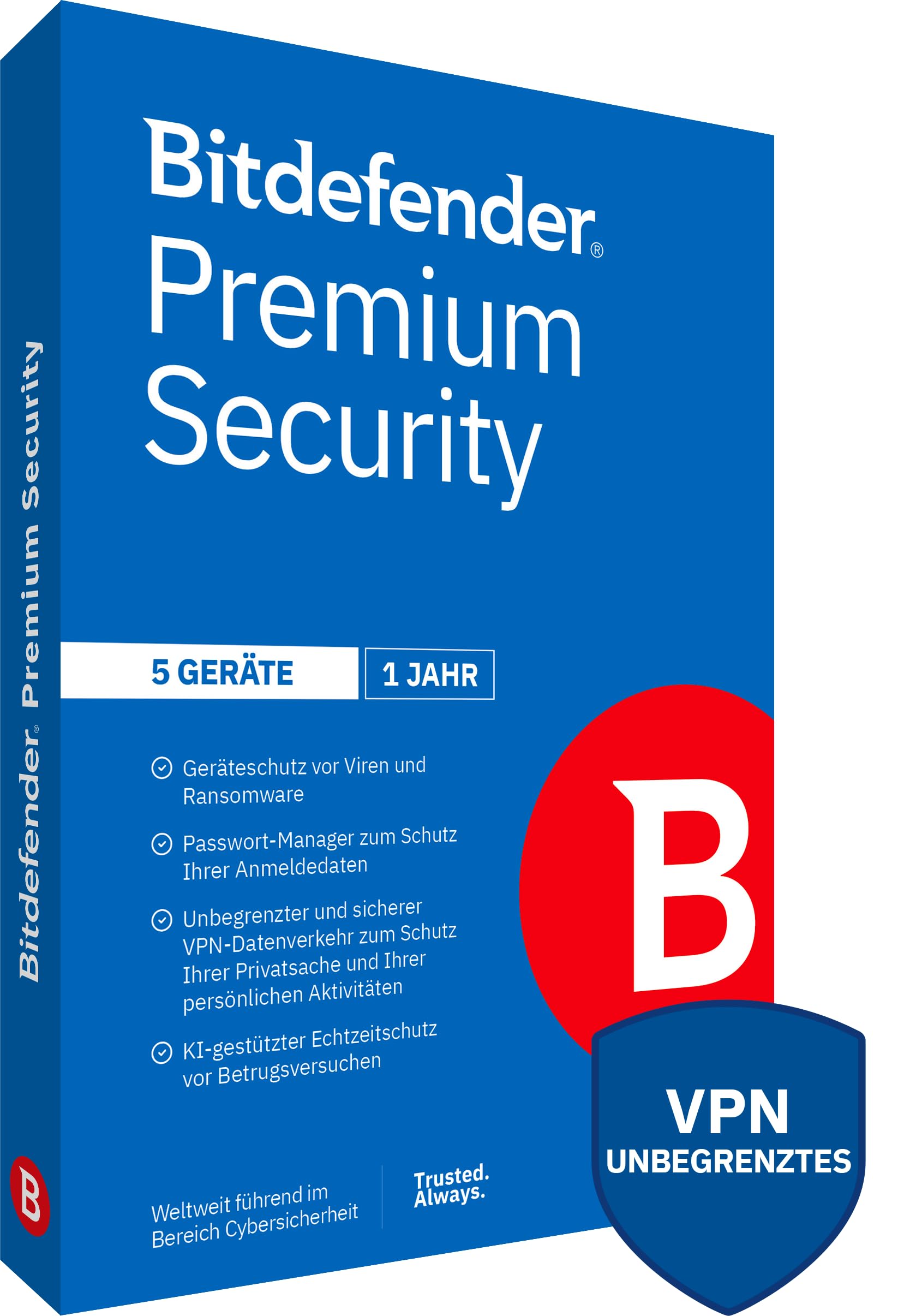 Bitdefender Premium Security Individual 2026 5 Geräte 1 Jahr PC/Mac/iOS/Android Code per Postversand
