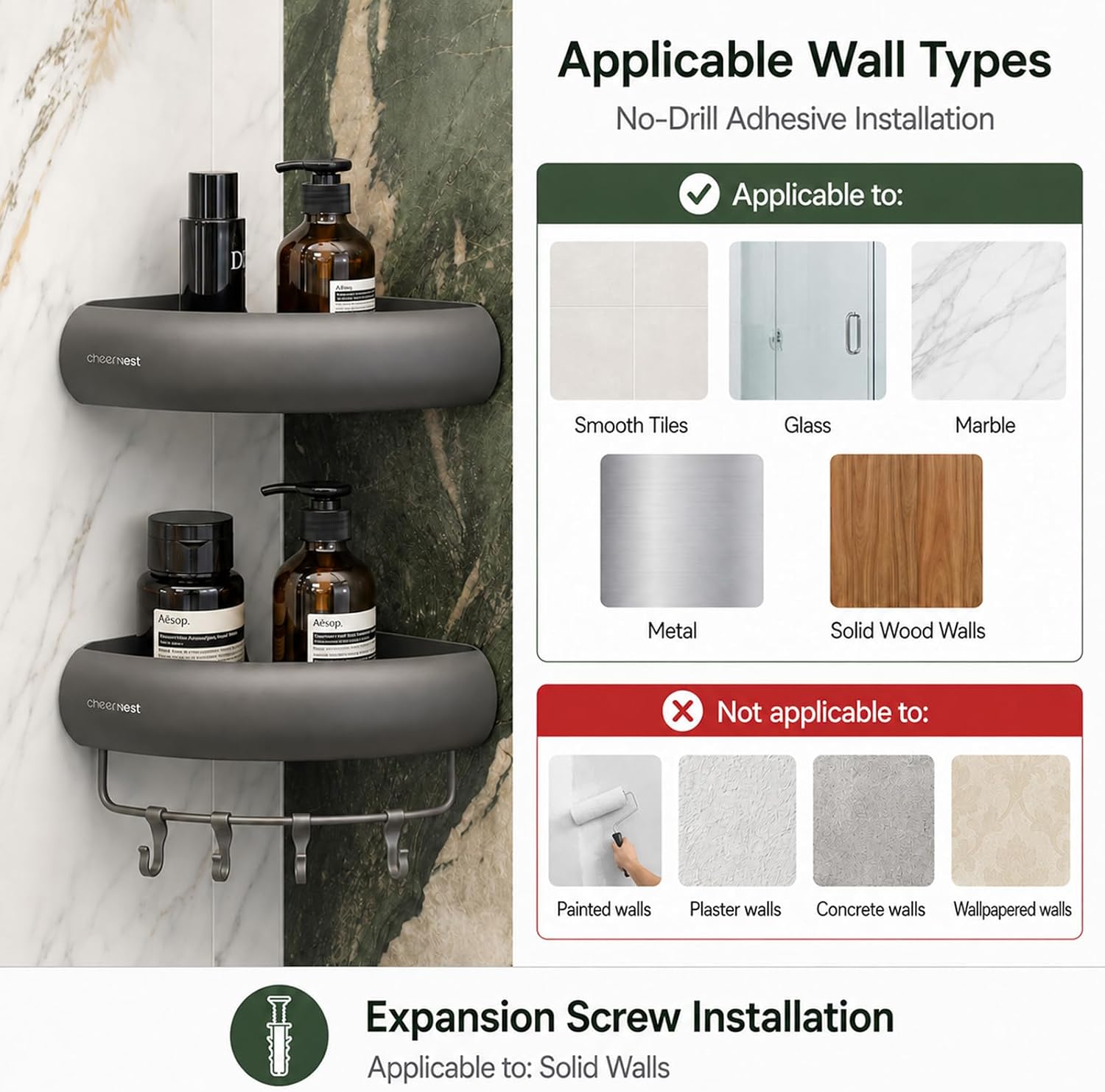Corner Shower Caddy Adhesive, No Drilling Shower Organizer Shelf image 4