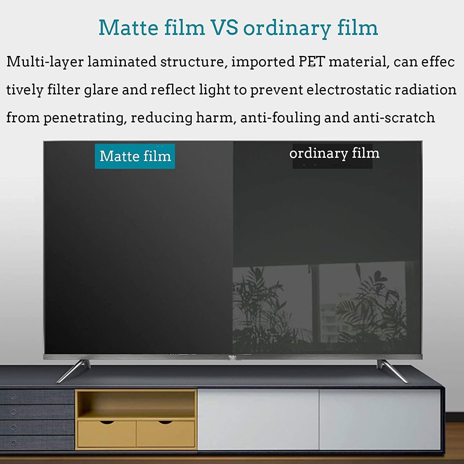 Film Mat antireflet et Anti-Casse pour téléviseur 40-75 Pouces, Protection d'écran LCD LED OLED QLED, 65 Pouces, 1440 x 809