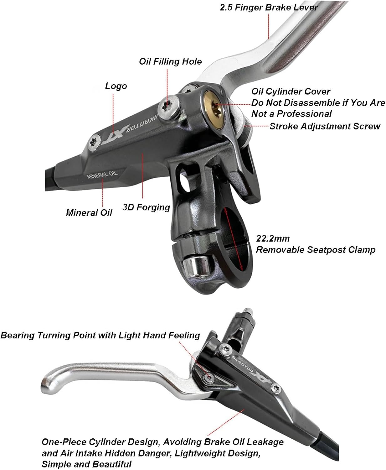 Mountain Bik Hydraulic Disc Brak Set Four Piston Disc Brakes Kit Right Front 850mm Left Rear 1500mm Aluminum Alloy Brak Clamps Fits 160mm Rotors For Mountain Bike