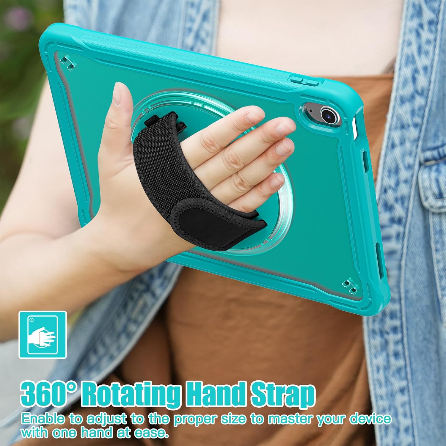 Case for iPad (A16) 11th/10th Generation 2025/2022 11/10.9 inch, Rugged Shockproof Protective Cover with Screen Protector, 360° Rotating Hand Strap&Stand, Pencil Holder, Blue