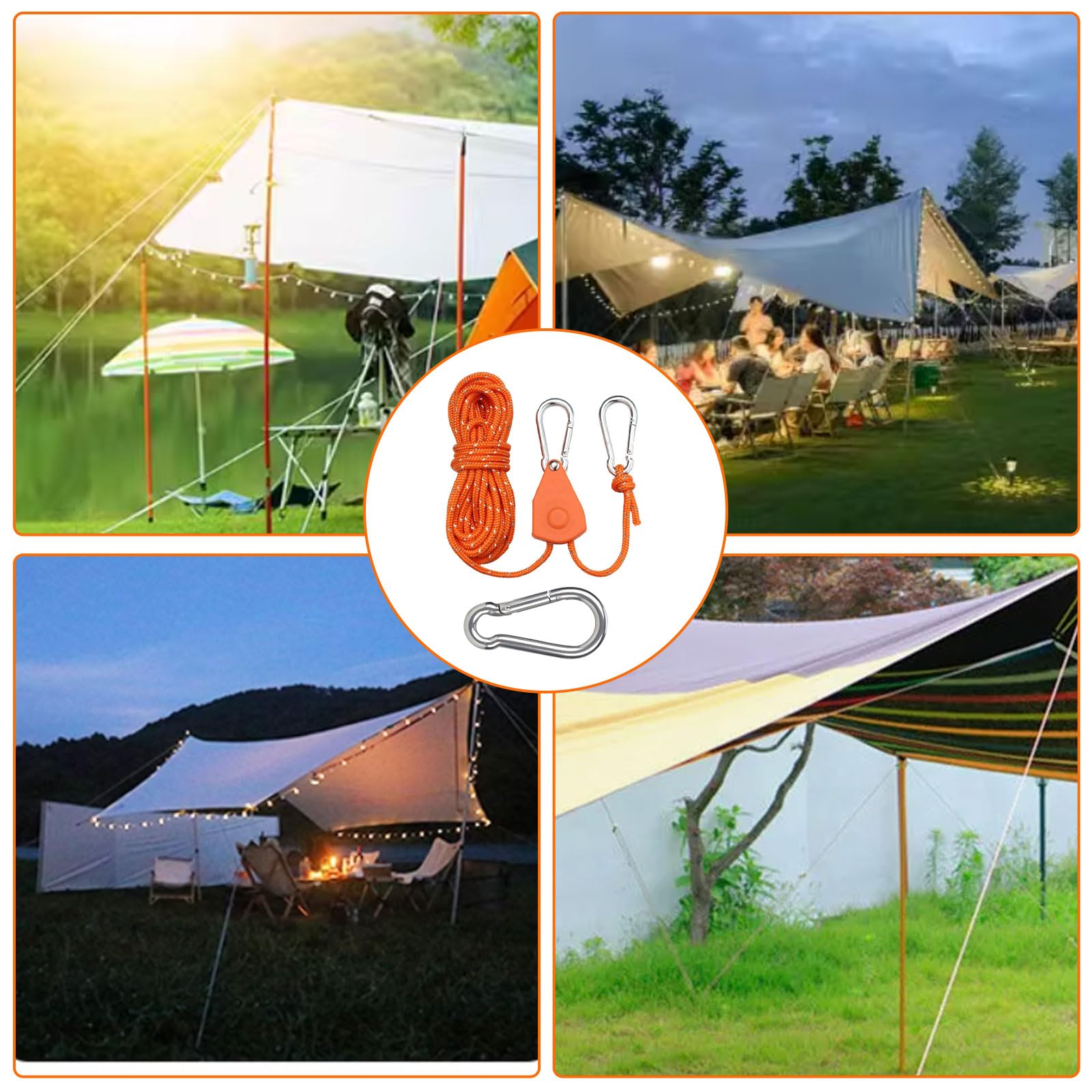 CHmiss 4 Pièces Cordes De Tente Avec Poulie Et Crochets - Réglables 4m, Réfléchissantes Pour Camping Et Randonnée Corde Paracorde 4mm CHmiss 4 Pièces Cordes De Tente Avec Poulie Et Crochets - Réglables 4m, Réfléchissantes Pour Camping Et Randonnée Corde Paracorde 4mm