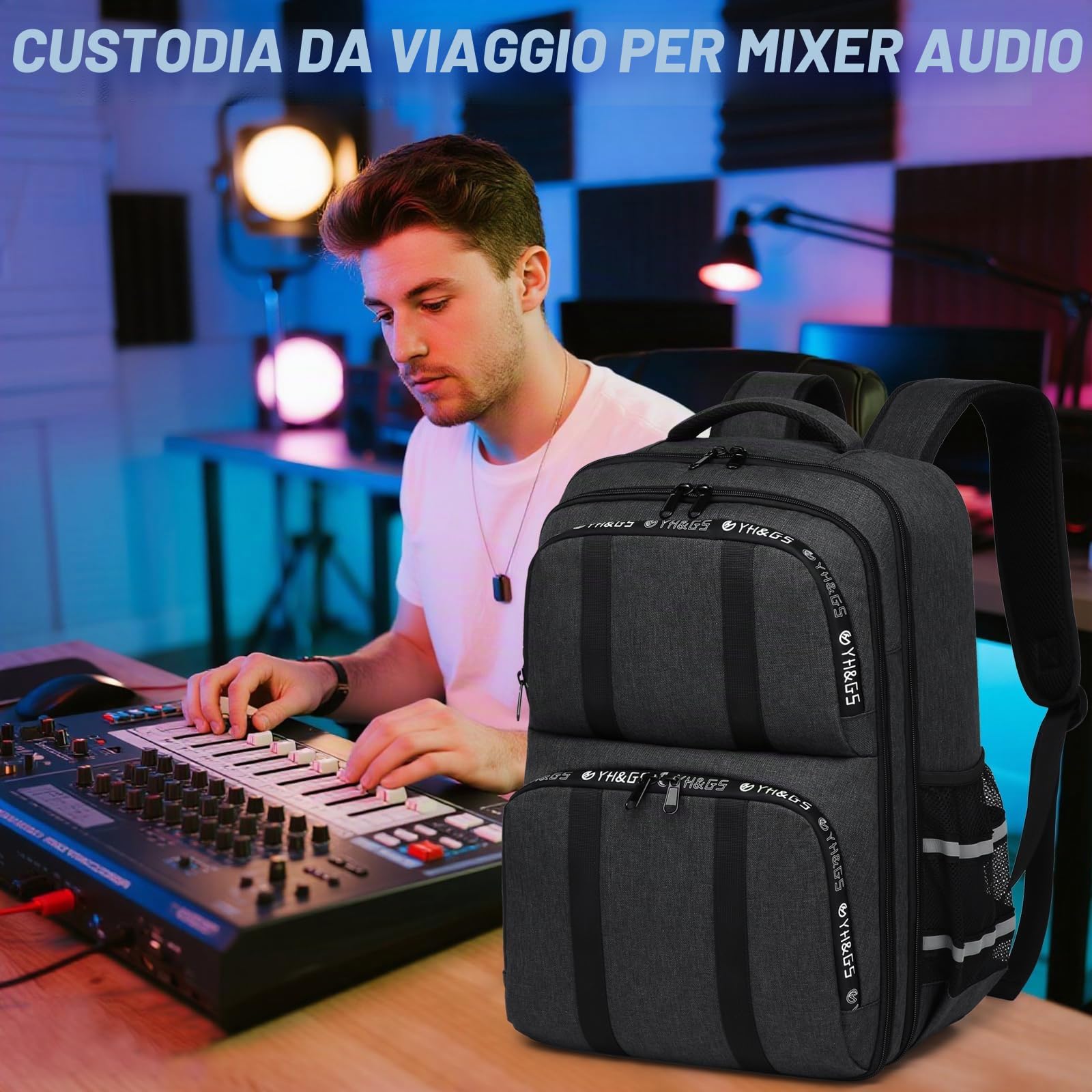 RUCYEN Custodia da viaggio per mixer audio, zaino per mixer DJ compatibile con RODECaster Pro, RODECaster Pro II, RC Duo, custodia per podcast per microfoni e altre attrezzature per podcast