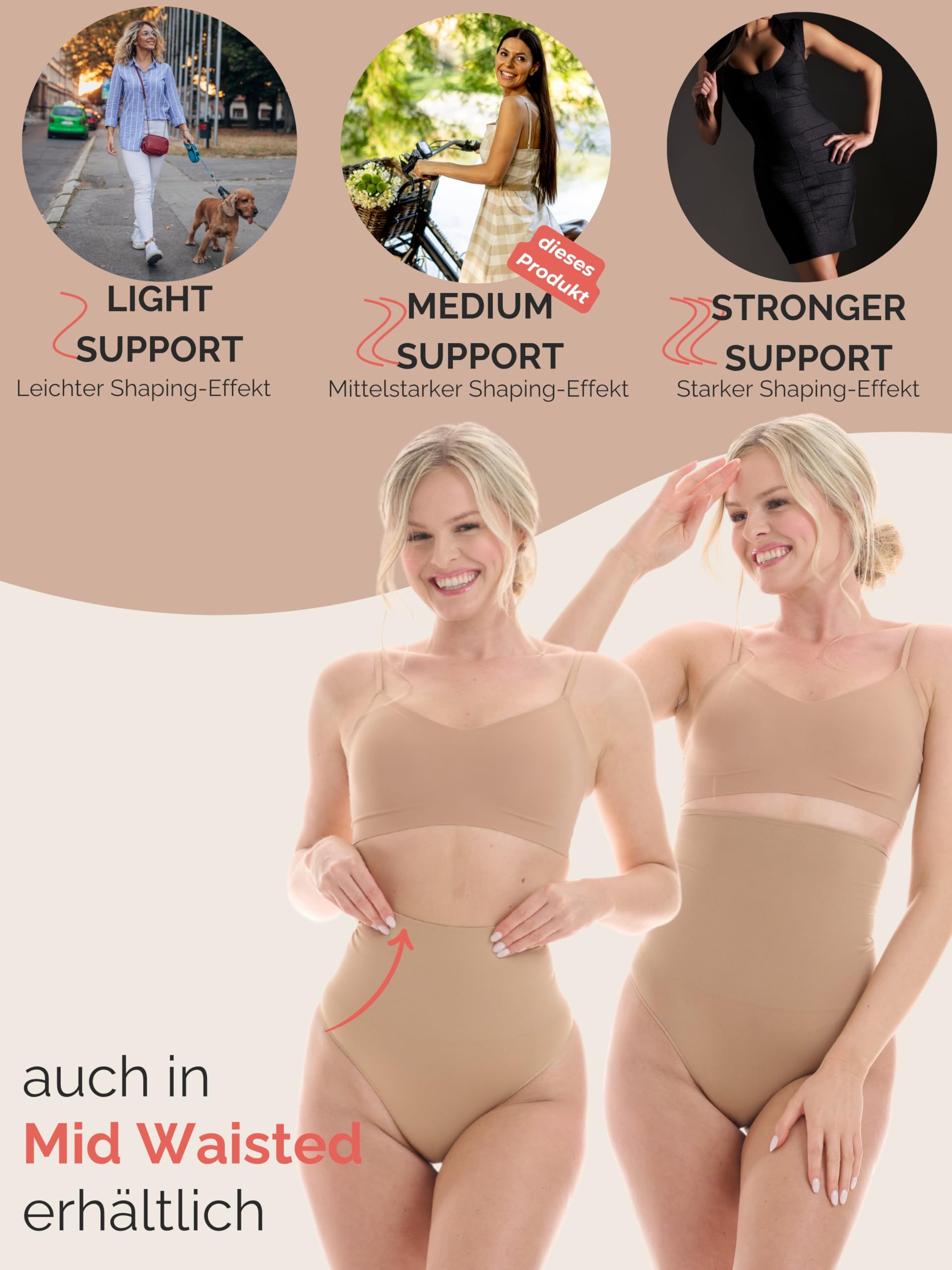 TONEST Shapewear Damen - Bauchweg Shaping-String - High Waist - Figurformend - Shape-Unterwäsche - Miederstring - hohe Taille - 1000-MS-CC