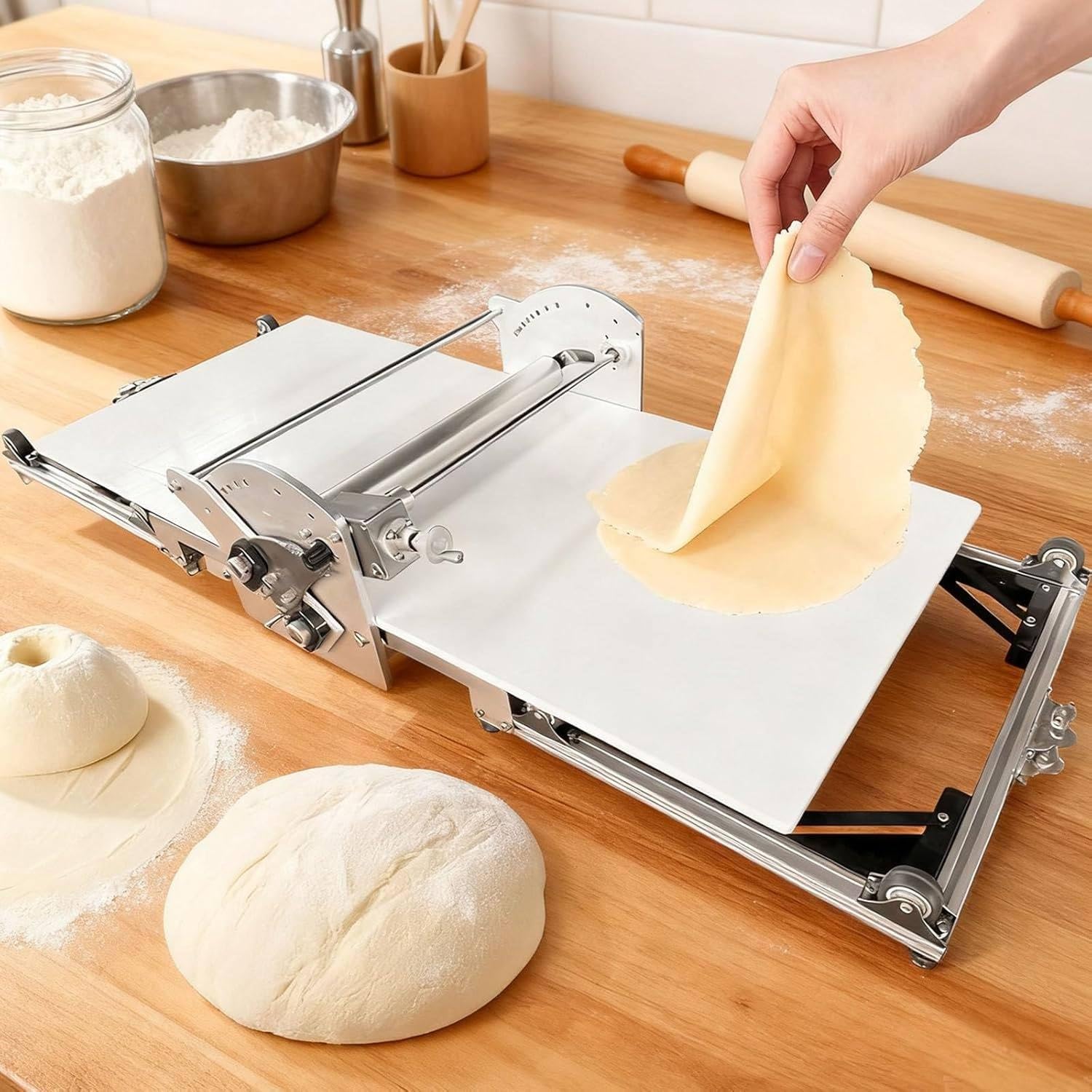 Elektrische Gewerbe-Teigrolle und Teigausrollmaschine, faltbare Teigausrollmaschine aus Edelstahl, manuelle Teigrollmaschine mit 0,2–3cm Dickeneinstellung, ideal als Teiglaminator für Fondant
