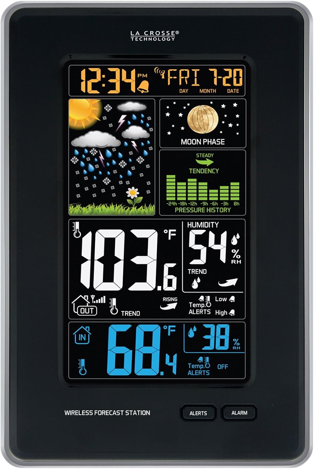 La Crosse Technology 308-1425B-INT Vertical Wireless Color Weather Station with Pressure, Black
