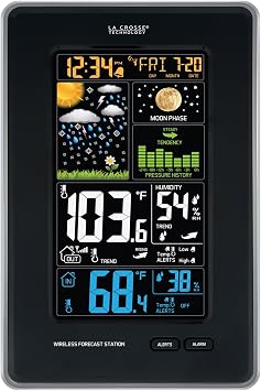 La Crosse Technology 308-1425B-INT Vertical Wireless Color Weather Station with Pressure, Black