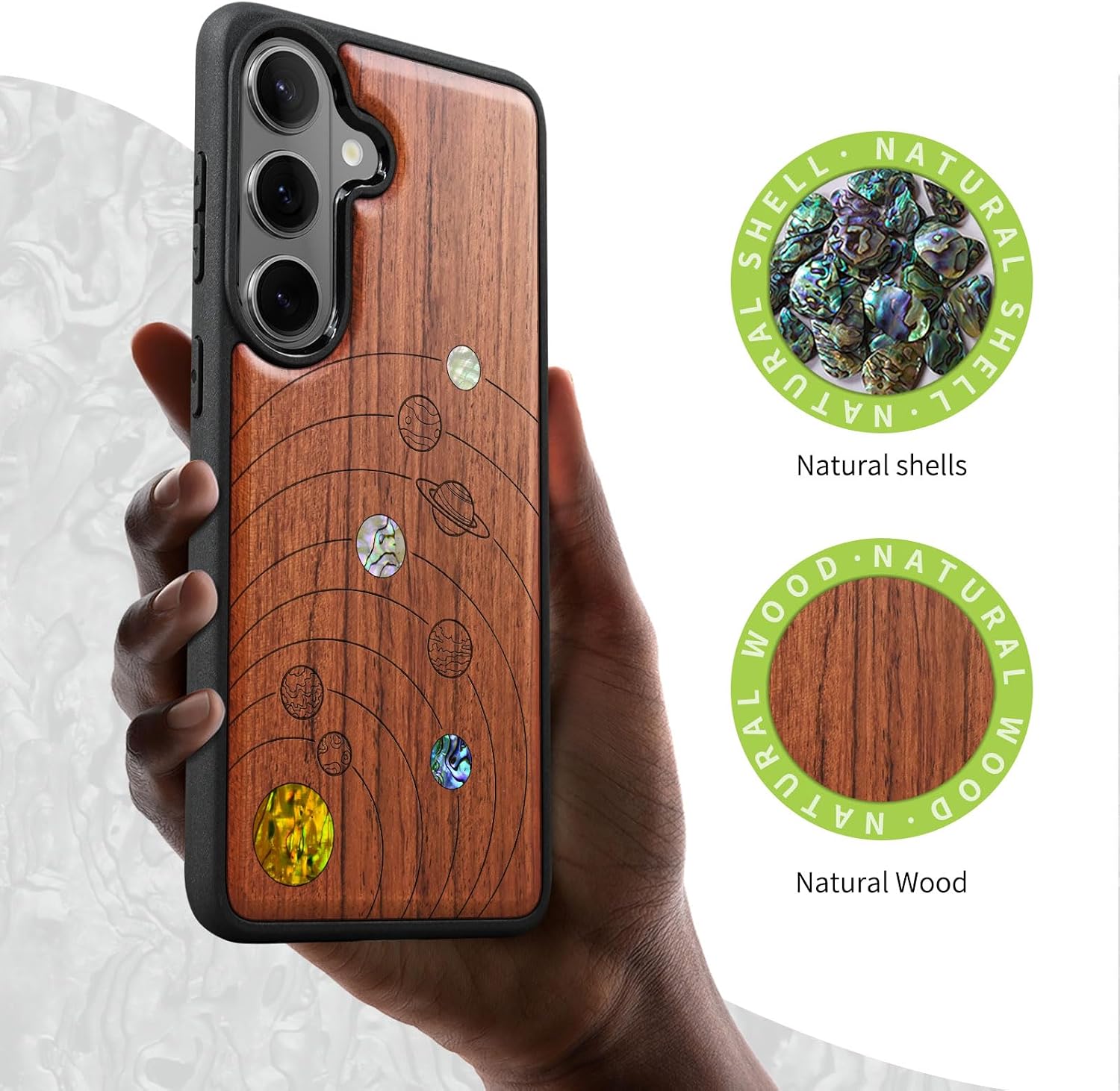 Carveit Magnetic Wooden Case for Samsung Galaxy S26 Case, Wood Artisan Engraved & Handmade Shell Inlaid, Compatible with MagSafe Wireless Chargers (Solar System) Rosy