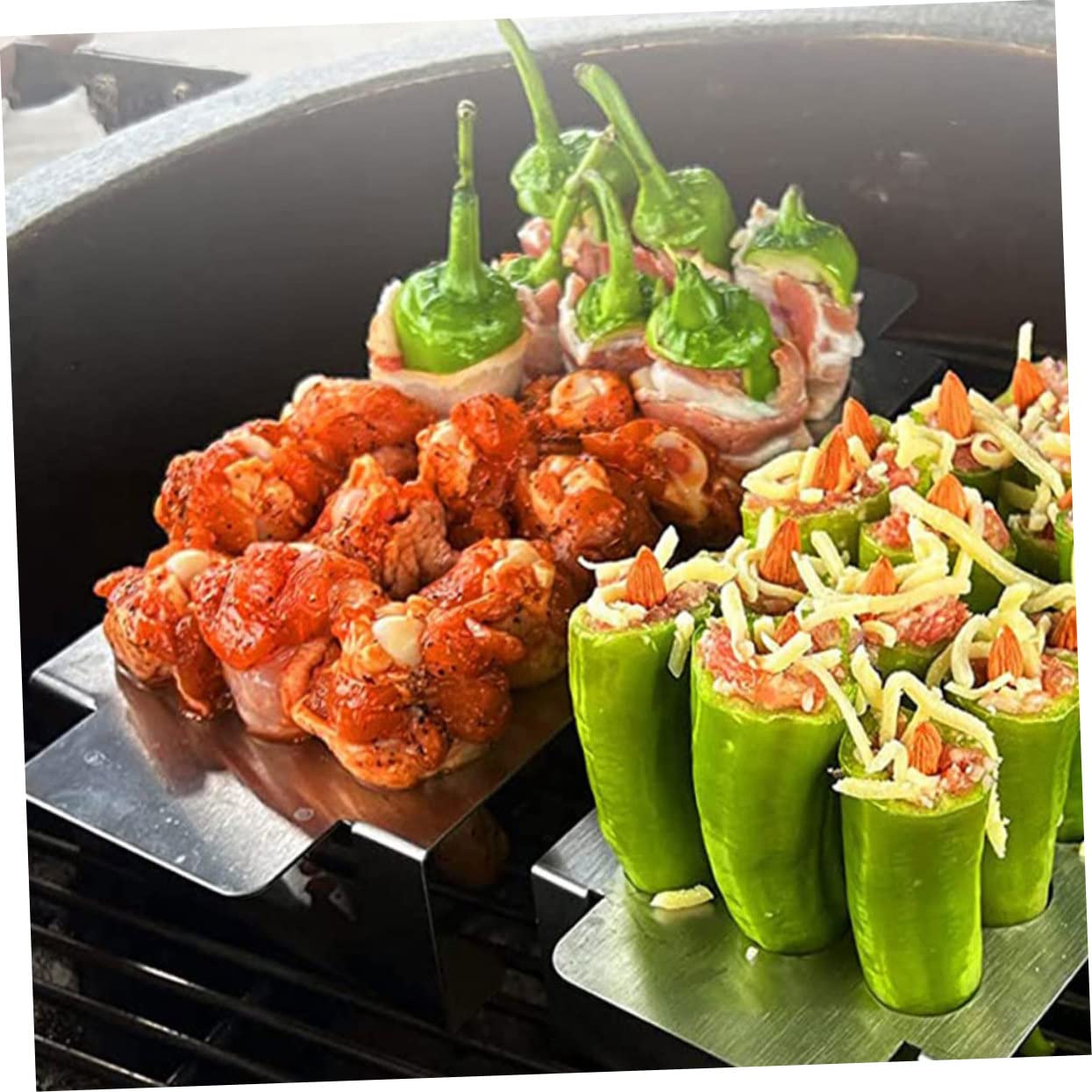 GALPADA Supporto per Grill in Acciaio Inossidabile 2 Pezzi 18 Fori Antiscivolo per Barbecue Esterno Leggero per Jalapeno e Barbecue Amici