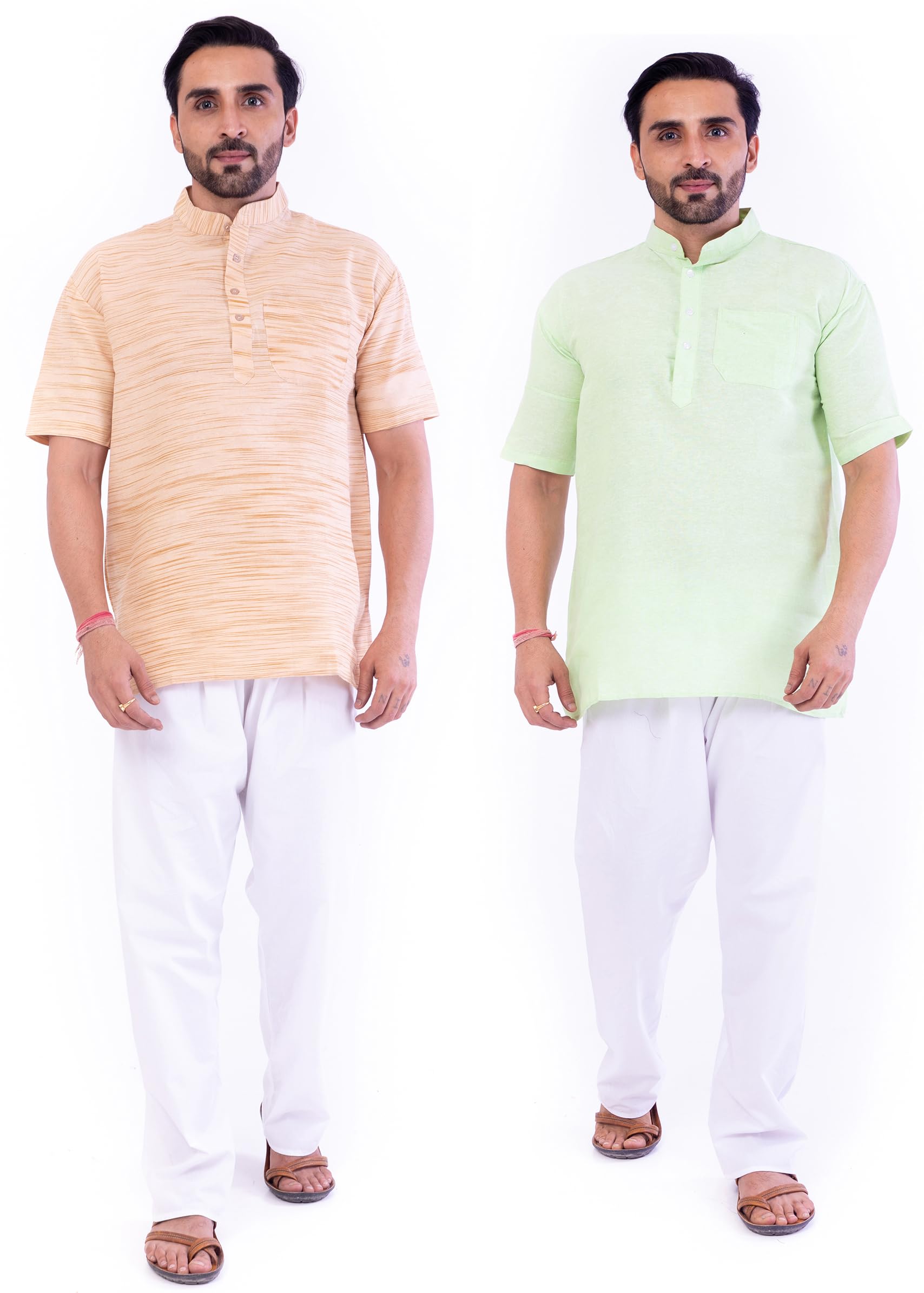 deshbandhu dbk Men's Cotton Half Sleeve Kurta | Round Collar Short Kurta | Traditional Ethnic Wear Kurta for Men's Combo Pack of 2-picture-16