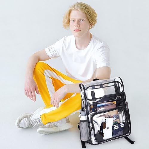 Miniatura 2 de mommore Mochila transparente resistente, grande, transparente, para escuela, PVC, aprobada para estadios, mochila transparente