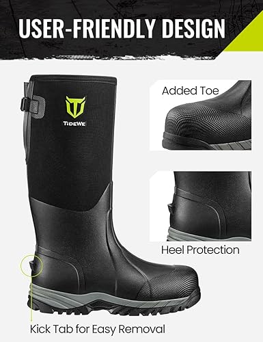Miniatura 5 de TIDEWE Botas de trabajo a prueba de pinchazos con puntera y vástago de acero, botas de goma antideslizantes impermeables para hombres, botas de
