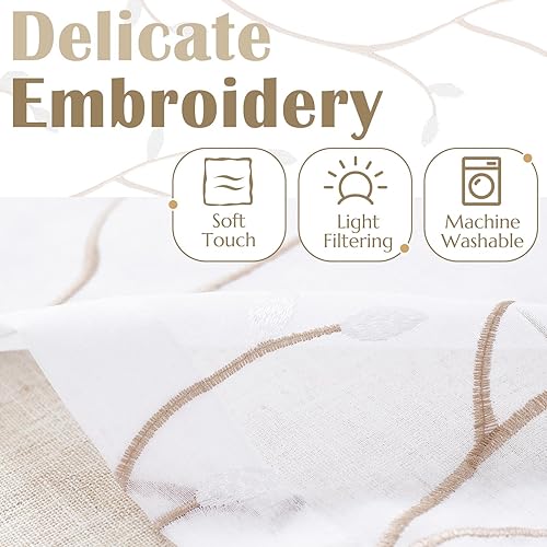 Miniatura 4 de jinchan Cenefa de lino transparente de doble capa para ventana de cocina, cenefa bordada con hojas para sala de estar, cafetería, granja, filtro de