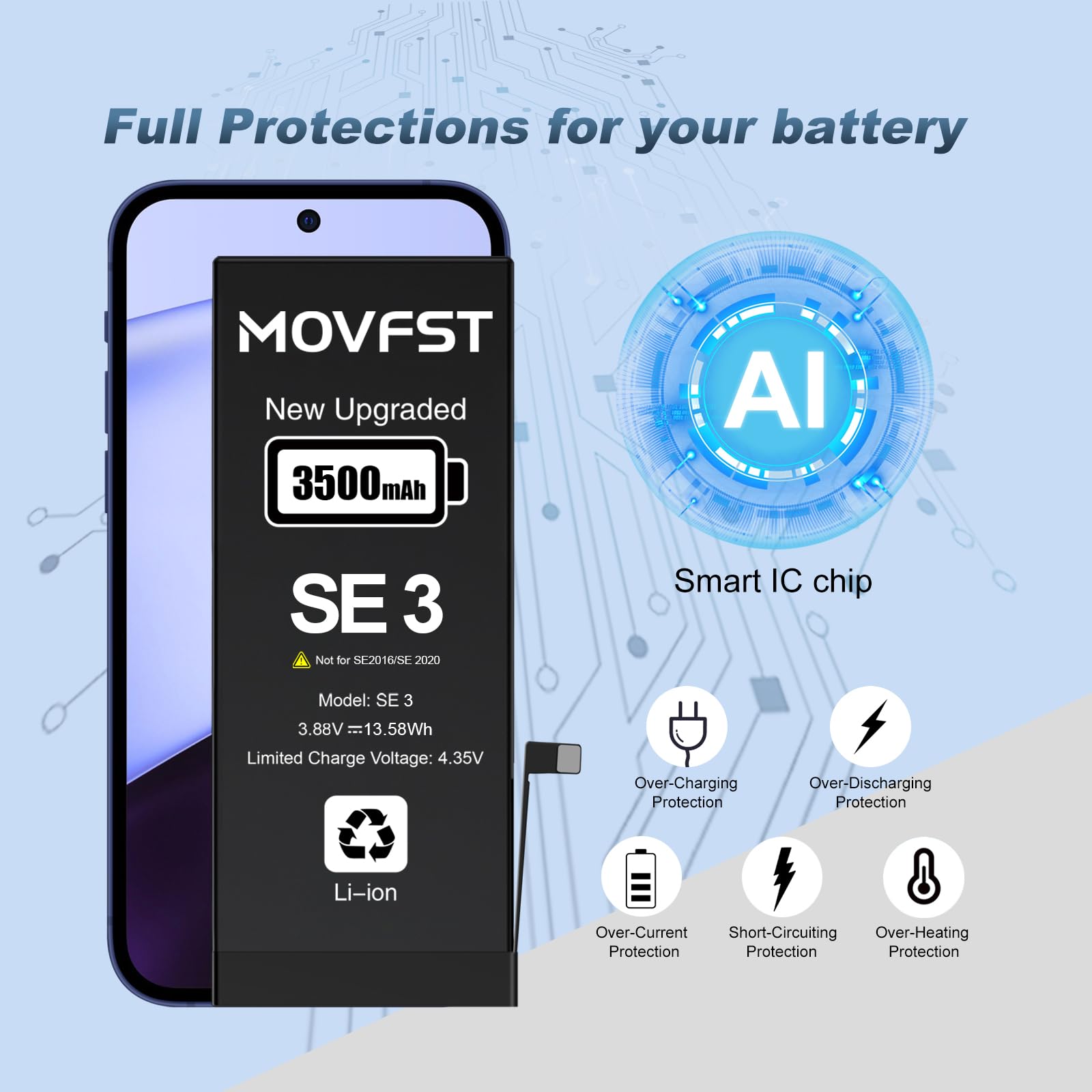 MOVFST Replacement Battery for iPhone SE 2022 3rd Gen,3500mAh Li