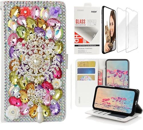 Miniatura 5 de STENES Bling SSBLDwSPSeries-8 - Funda de piel con tapa y protector de pantalla, diseño 3D hecho a mano