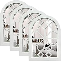 Vista 10 de ZEXUIRU 2 piezas de espejo de pared arqueado para ventana, espejo de acento rústico de granja, espejo de entrada con marco de madera para sala