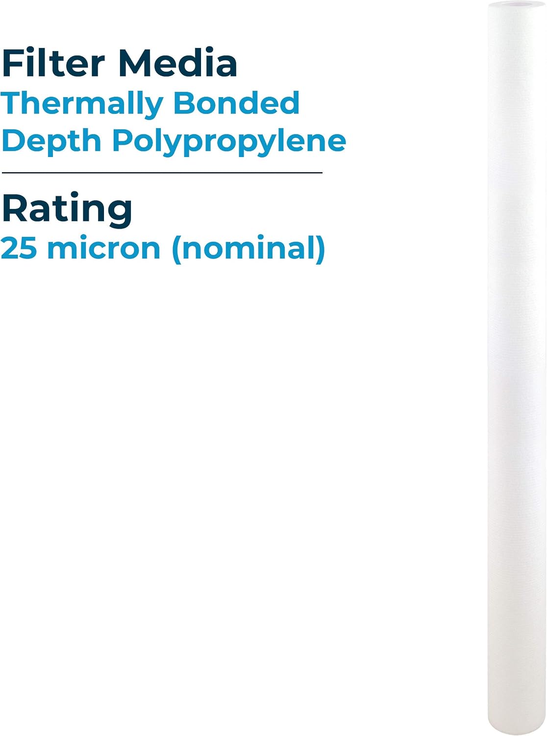 SpiroPure SP-PD25-40 40x2.5 25 Micron Thermal Bonded Grooved Polypropylene Sediment Water Filter Cartridge PD-25-40 155772-43 (Case of 20)
