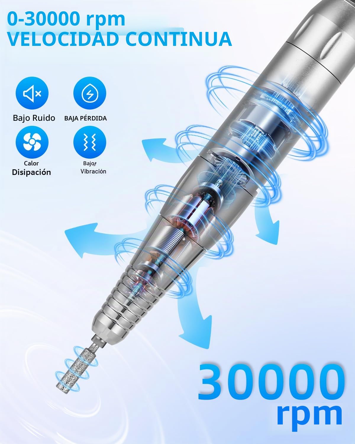 4 In 1 Torno para Uñas Profesional, Aspirador Uñas, Reposabrazos Manicura con Luz Led Ajustable de 360°, 30000 Rpm Lima Electrica Uñas, Drill para Uñas para Uso Doméstico y Salones de Uñas