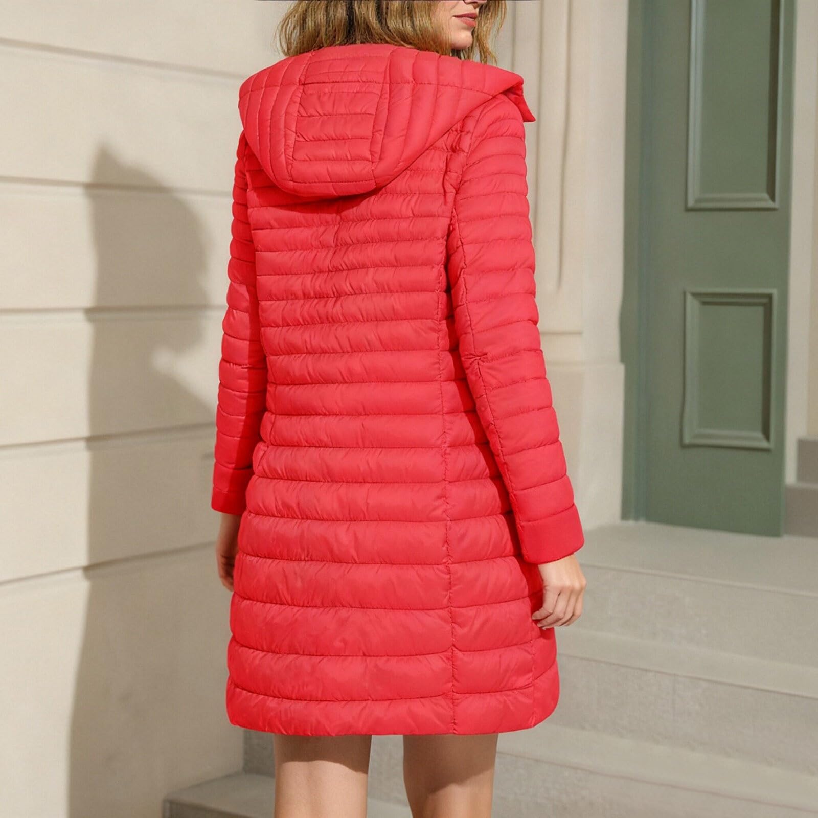 Doudoune légère pour femme – Doudoune à capuche pour femme, manteau d'hiver long en coton doux, rembourré matelassé, coupe-vent, résistant à l'eau, isolé, pour la marche et la randonnée