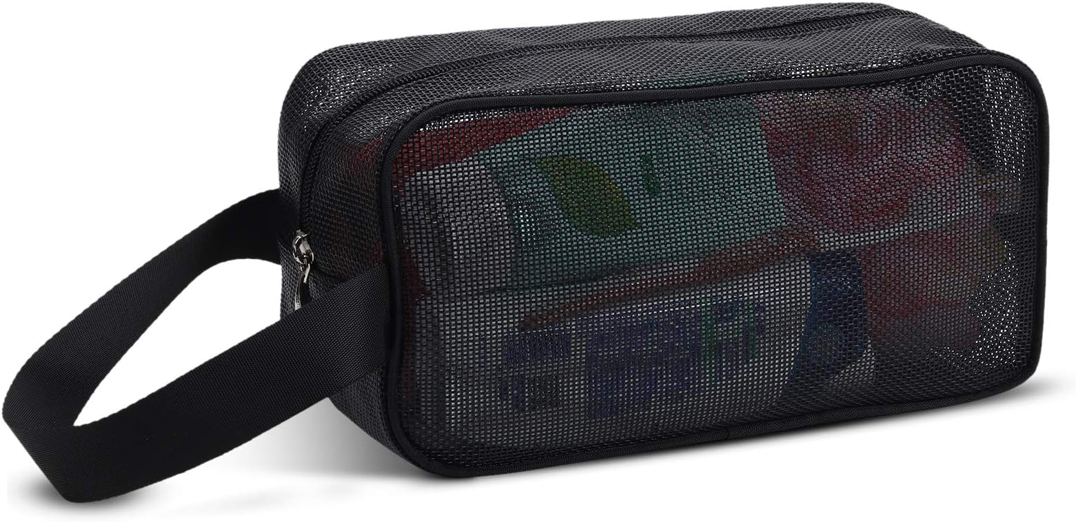 Moyad Mesh Shower Caddy Portable Toiletry Bag College Dorm Room Essentials for Girls Guys Gym Bag Camping Organizer Hanging Bathroom Mesh Bag, Black