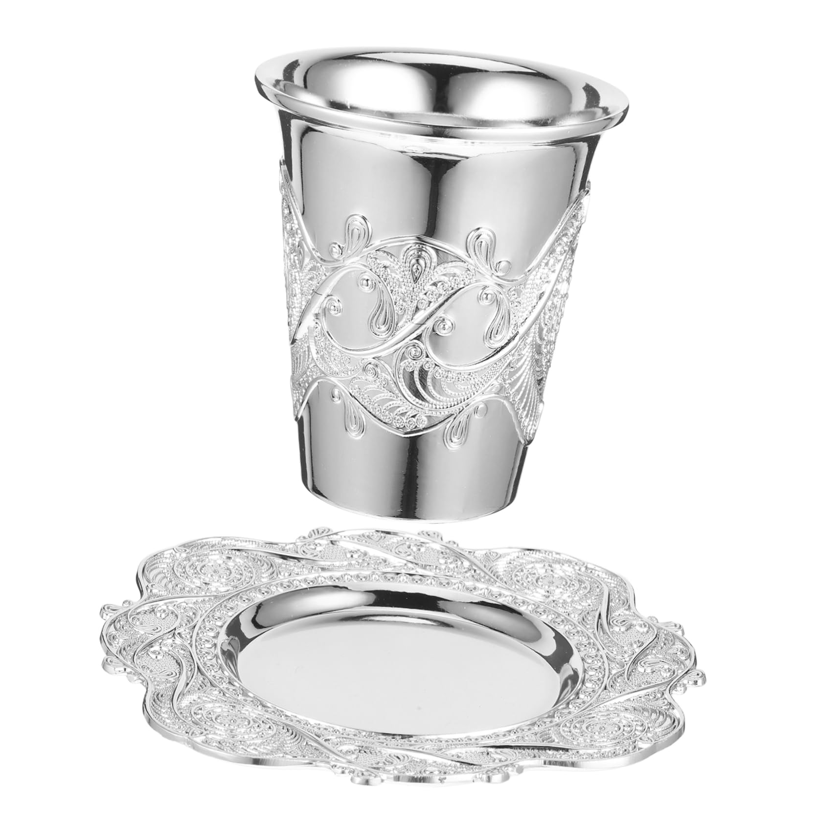 Cabilock 3 Juegos taza copa de vino copa cáliz de kidush grabada vasos de whisky sagrada de escritorio ofreciendo suministros Aleación de zinc Silver