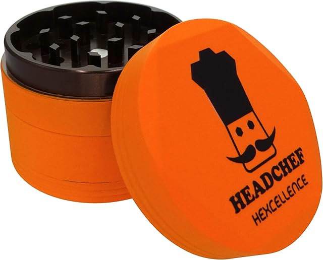 Headchef Hexellence Silk Touch Metal Herb Grinder with Sifter  4 Piece, 55mm (Chocolate Orange)