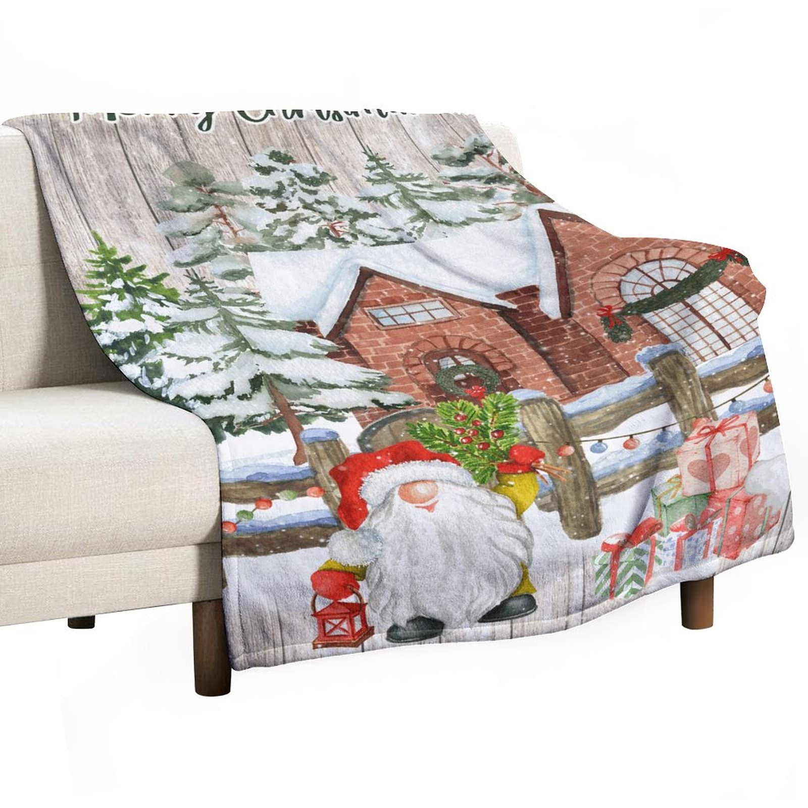 Couverture en flanelle plaid Noël gnome drap de canapé double face hiver pour chambre enfant