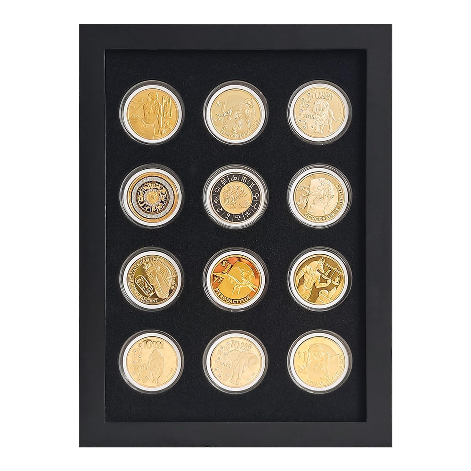 Wooden Challenge Coin Display Shadow Box,12 Coin Display Case,Military Coin Holder Display,Casino Chip Display Case Cabinet Holder,Collector Coin Display Frame ,98% UV Protection,with HD Glass.