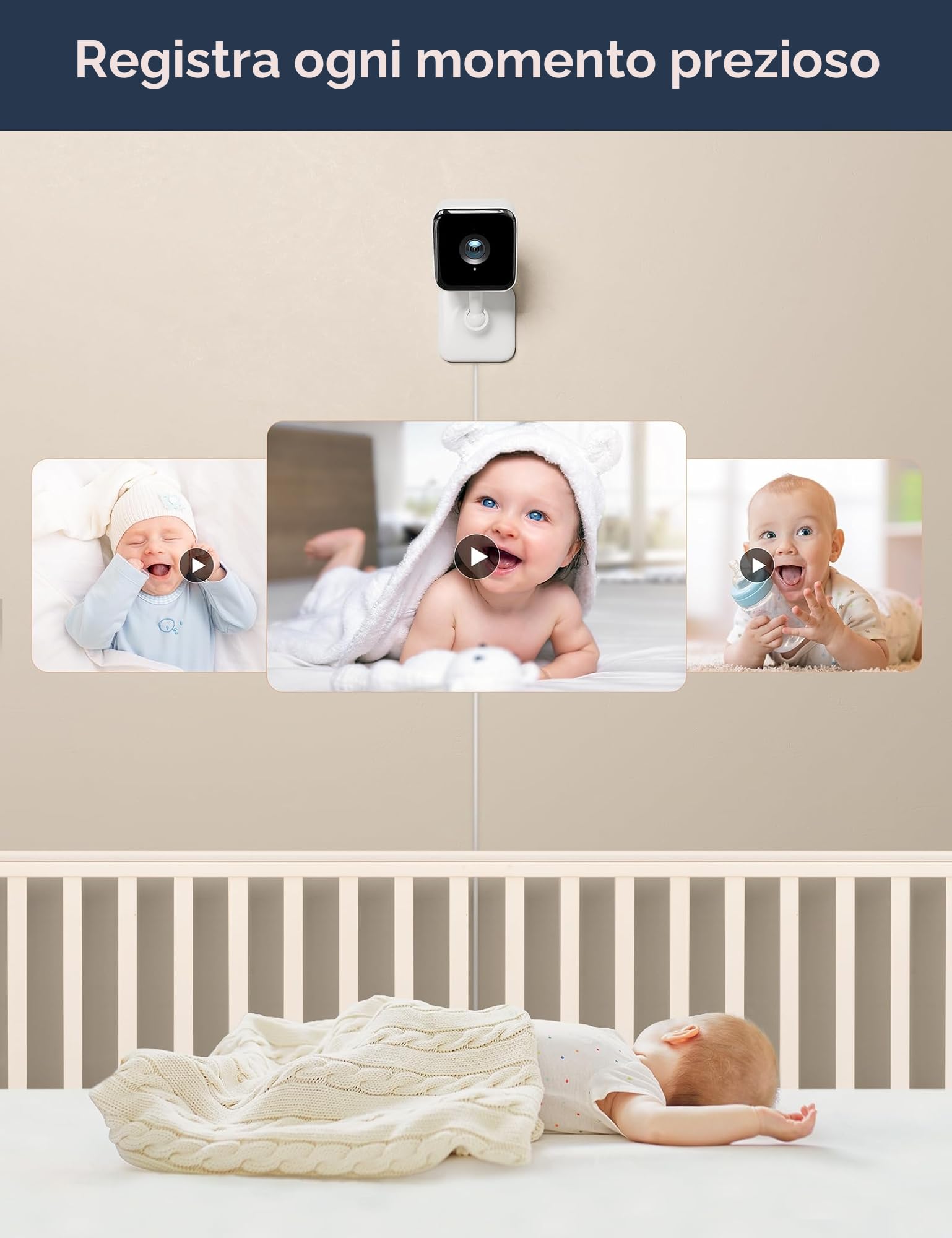 GNCC Baby Monitor Video e Audio, 1080P Telecamera Wi-Fi Bambini e Neonato con APP, Rilevamento del movimento sonor, Audio bidirezionale, Visione notturna a infrarossi, Compatibile con Alexa, GC2