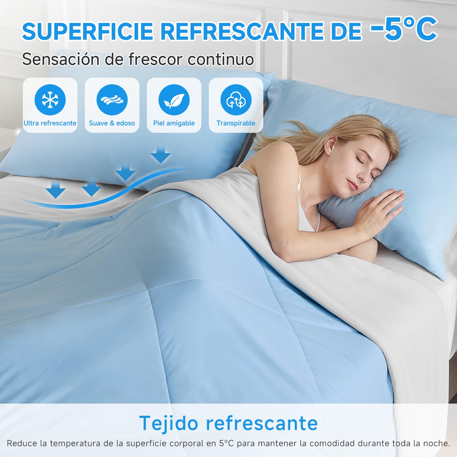 HOMFINE Manta Refrescante para Personas - Doble Cara Manta de Verano para Sofa Cama Verano Q-MAX>0.4 Suave Manta de enfriamiento, Cooling Blanket, Anti Estático, Azúl, 200 x 220 cm