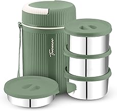 Trueware Plastic Grub 4 Double Wall Insulated Hot Lunch Box With 3 Ss Container 300 Ml Each & 1 Ss Container 200Ml | Bpa Free | Food Grade | Hot And Fresh Many Hours (Extra Large, Green)