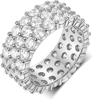 18K White Gold Plated Round-Cut Cubic Zirconia All-Around Band Ring Cocktail Jewelry for Women and Men