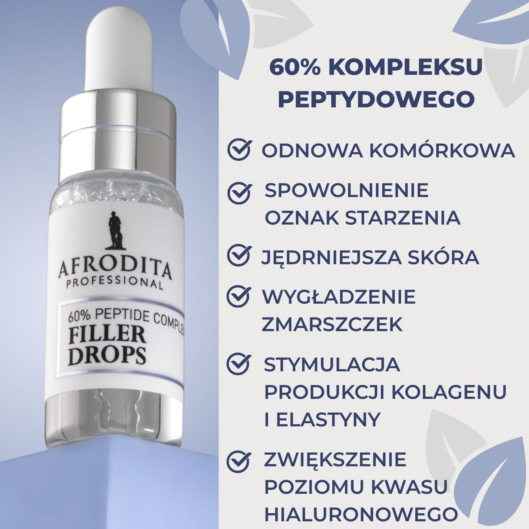 Afrodita Professional 60% Peptid Filler Drops serum do twarzy – przeciwzmarszczkowe serum hialuronowe dla kobiet – ujędrniające serum nawilżające 5 ml