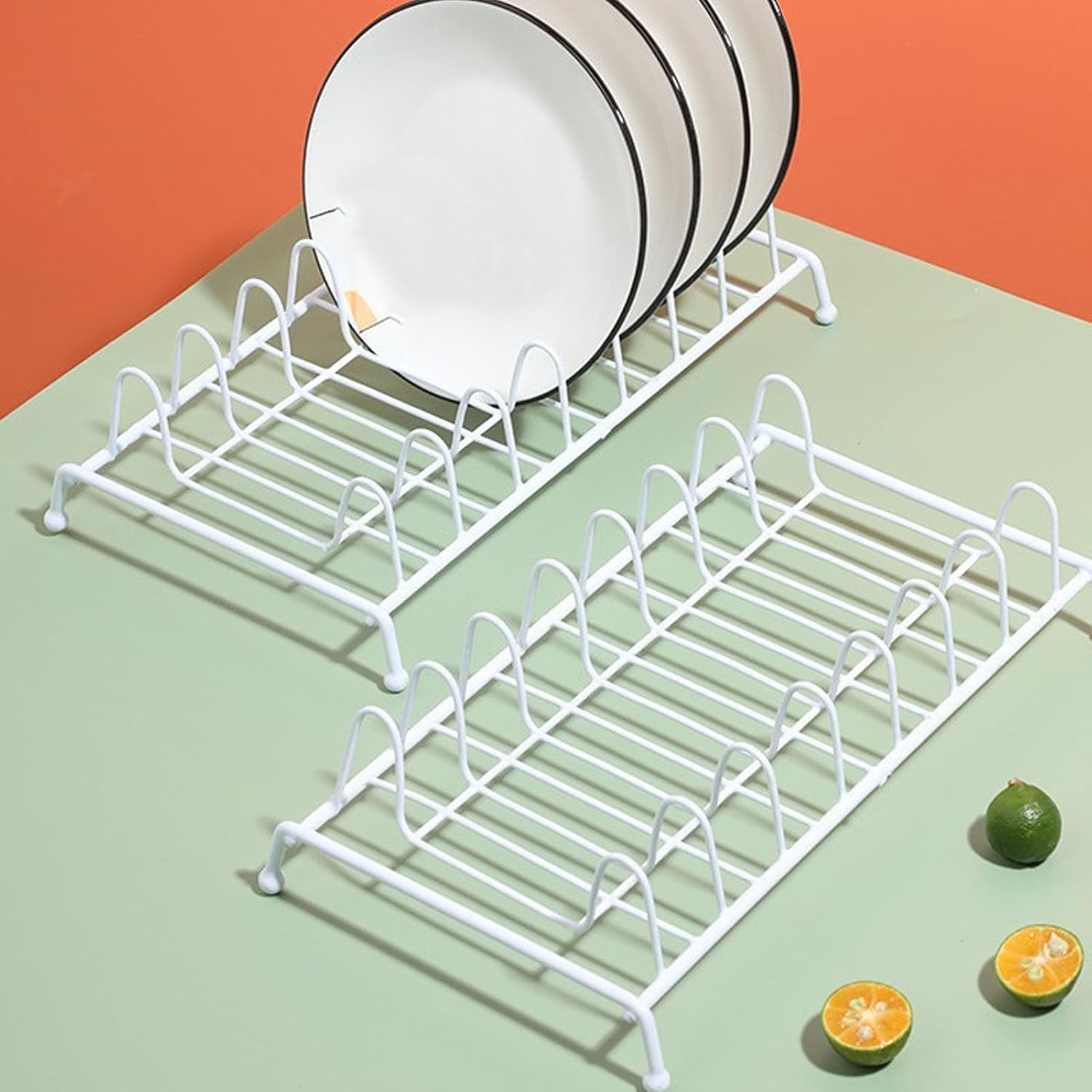 Plate Home Accented Storage Rack, Small Dish Drying Rack Metal Dish Storage Dying Display Rack Drying Rack Plate Holders Organizer for Cabinet Counter and Cupboard White 28 * 16.5cm