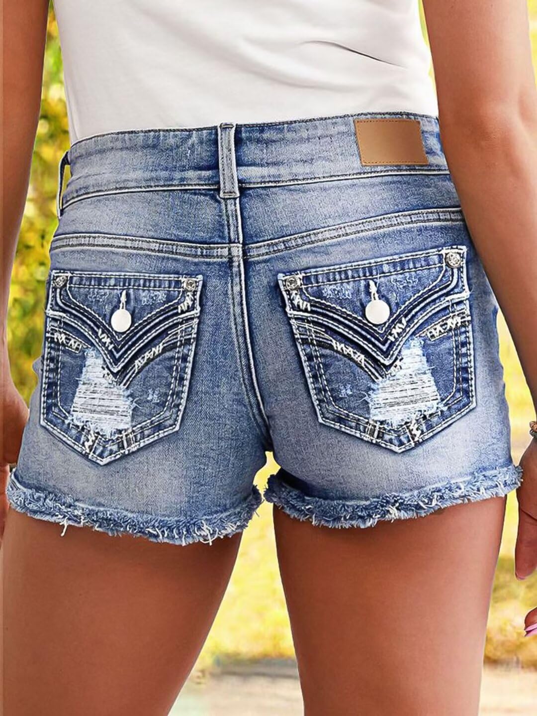 Flamingals Ripped Stretchy Jean Shorts for Women Raw Hem Low Waist Casual Trendy Denim Shorts - Image 4